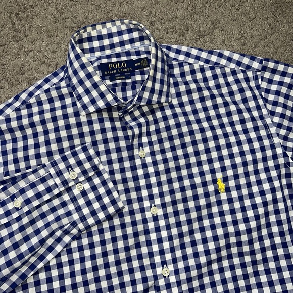Ralph Lauren Mens Oxford Button Down Shirt Blue White Gingham Long Sleeve M - Picture 1 of 6